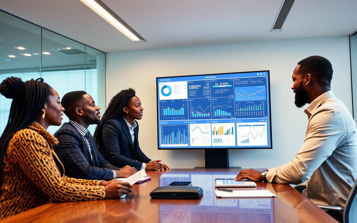 Business team analyzing AI-generated sales data.